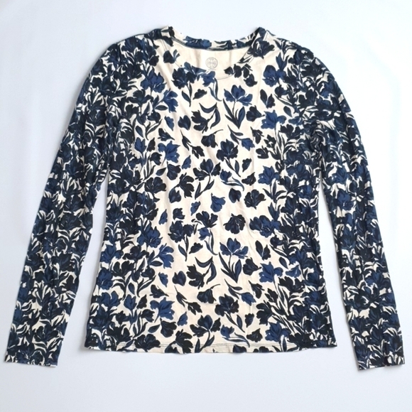 Tory Burch True Blue Floral Long Sleeves Tee - Picture 3 of 7